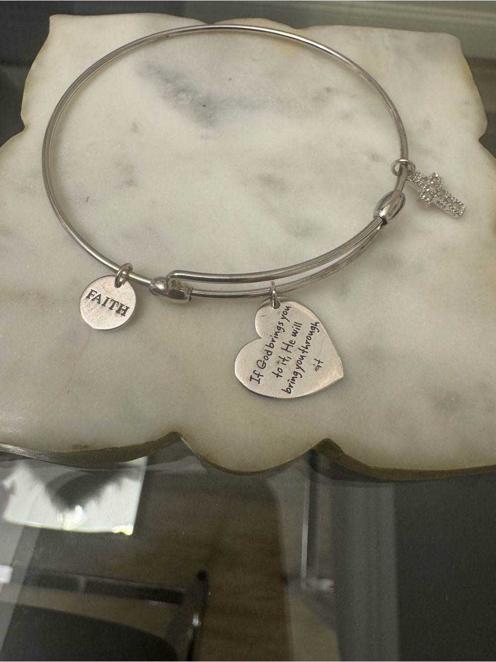 Silver Heart Charm Bangle Bracelet with FAITH Disc